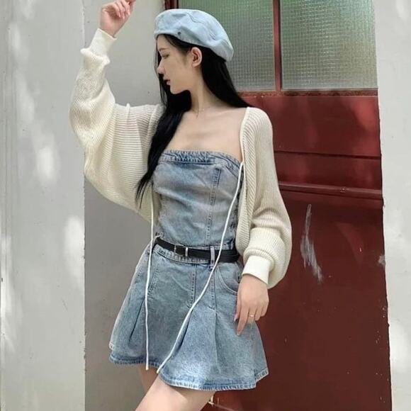 ZARA PLEATED TRF DENIM DRESS - Picture 1 of 8